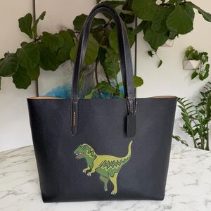 Coach Highline Tote with Rexy 68259 Black Leather Shoulder Bag With Dinosaur